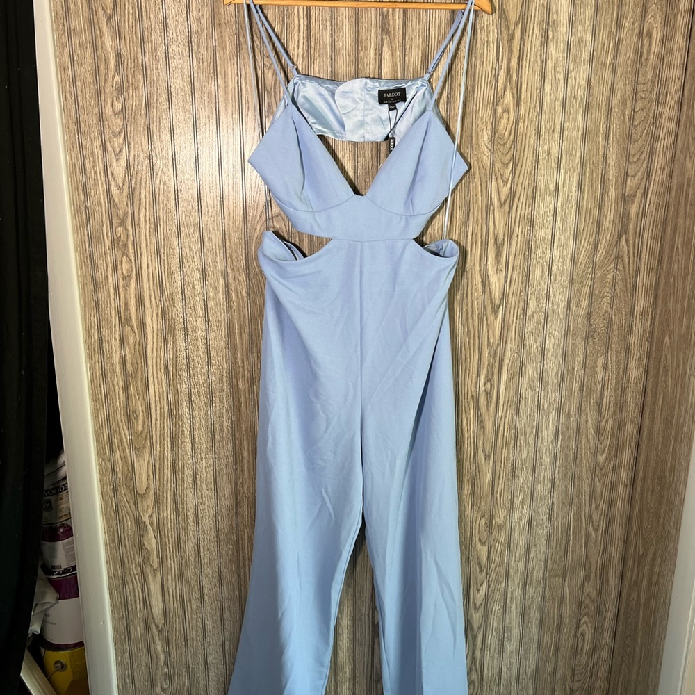 NWT Plus Size Bardot Pastel Baby Blue Sleeveless Cut Out Straight Leg Jumpsuit